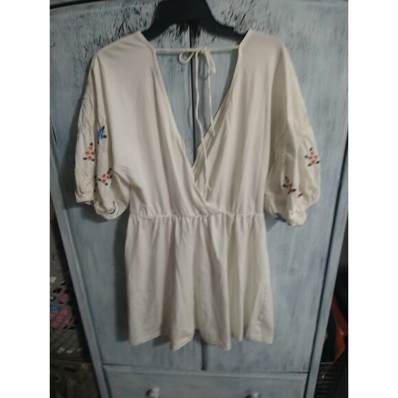 Asos Floral Puff Sleeve Embroidered Mini Dress Size 10 Boho Cottage Core Beachy - Picture 6 of 10